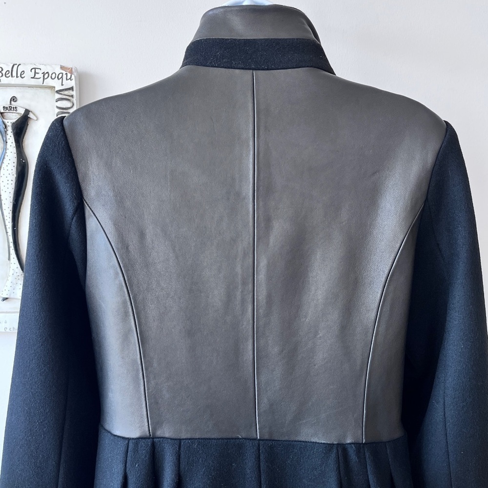 Badgley Mischka Scandi Girl Black Wool And Leather Women’s Fall Winter Coat M - Picture 7 of 11